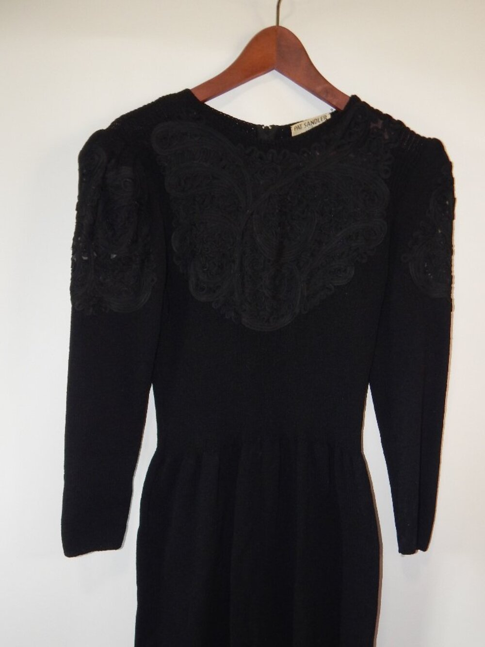 Vintage Pat Sandler for Wellmore 1980s Black Knit Midi Dress Size 10